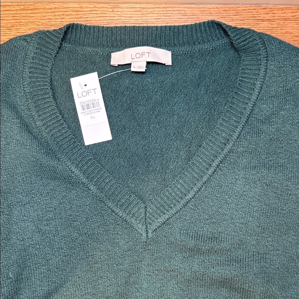 LOFT Men's Deep Green V-Neck Sweater